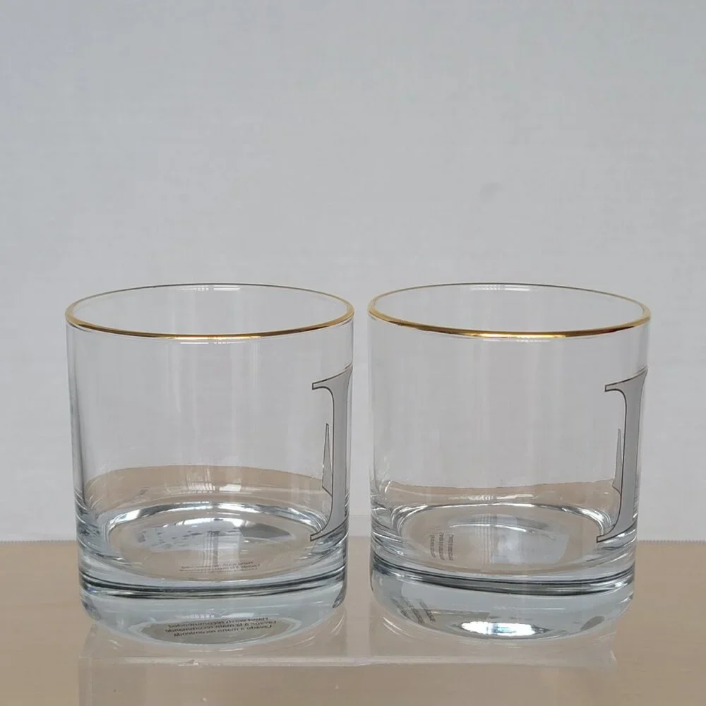 Williams Sonoma Monogram Double Old-Fashioned 2 Clear Drinking Glass Letter 